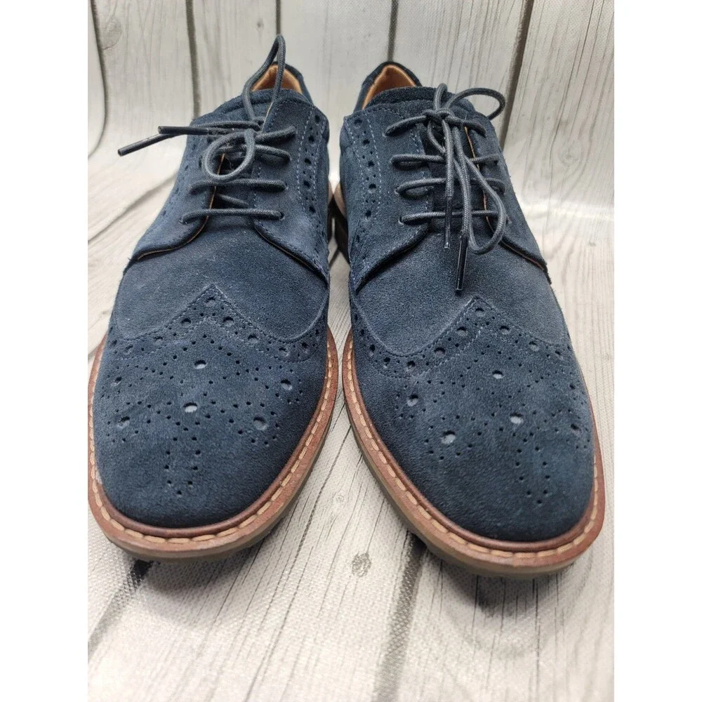 ECCO Vitrus Mens 7 US Navy Blue Suede Leather Wingtip Tie Oxford Brogues Shoes